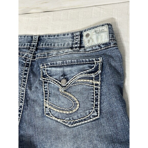 Silver MCKENZIE Blue Denim Jean Shorts Womens Size 20 Stretch Flap Button Pocket - Picture 9 of 15